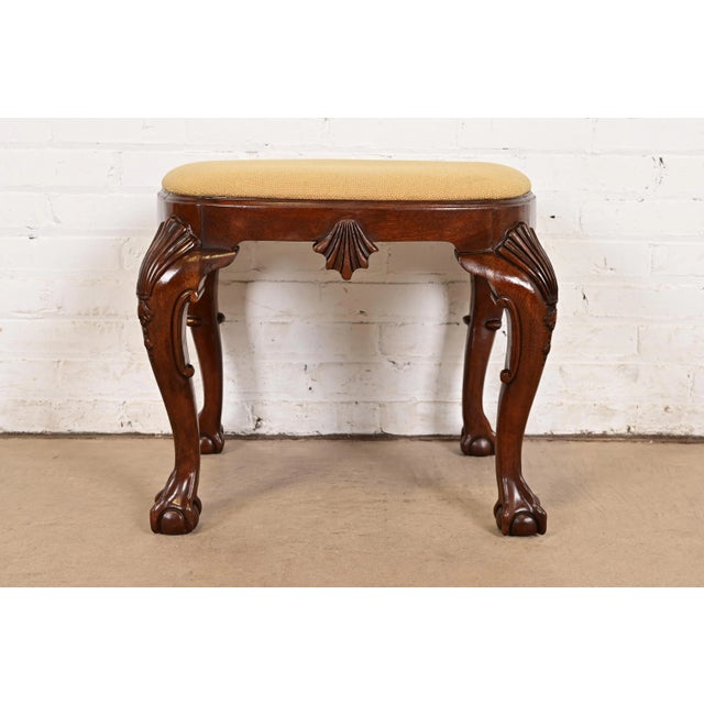 Baker Furniture Historic Charleston Chippendale Carved Mahogany Stool or Ottoman For Sale - Image 9 of 11