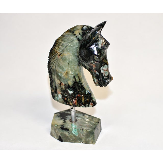 Green Emerald Gemstone Horse Bust Statue Emerald Nose Hand Carved Sculpture For Sale - Image 8 of 15