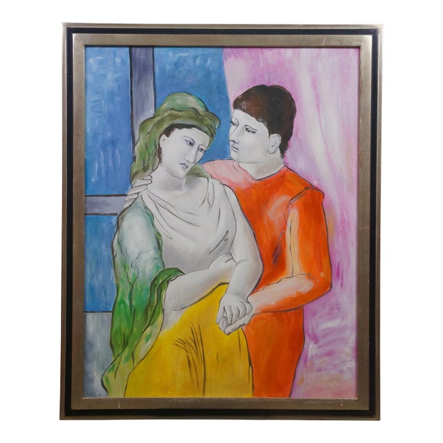 Late 20th Century The Lovers Emulation Oil Painting on Canvas After Pablo Picasso 31" For Sale