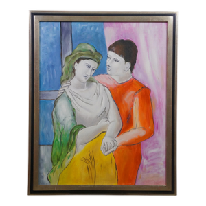 Late 20th Century The Lovers Emulation Oil Painting on Canvas After Pablo Picasso 31"