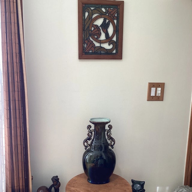 Mid Century Framed Glass With Flowers and Bird For Sale - Image 9 of 12