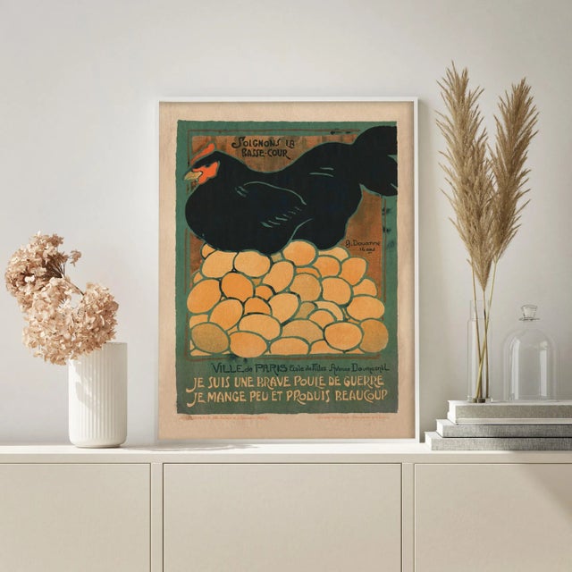 This vintage chicken, hen, rooster, print was reproduced from an original set of ration posters produced in France during...