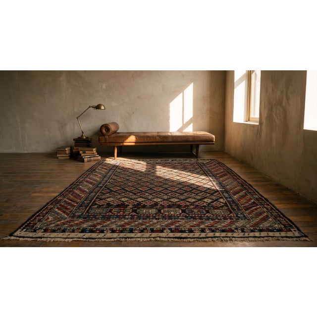 Textile 1900s Black Geometric Tribal Antique Caucasian Shirvan Rug 3'7" X 4'9" Handknotted Wool Carpet For Sale - Image 7 of 7