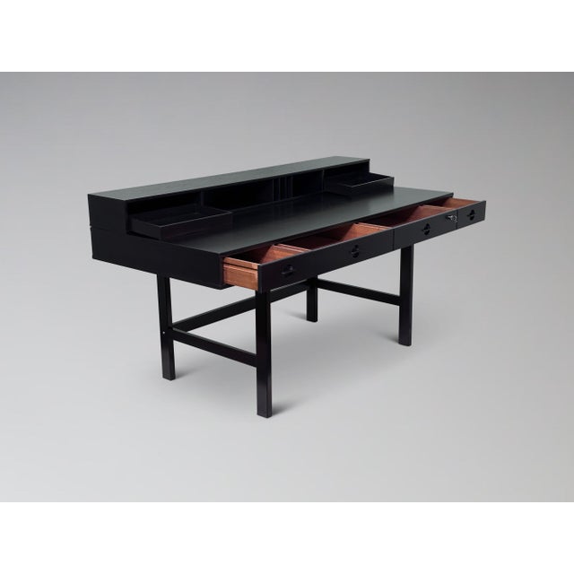 Jens Quistgaard Refinished Ebonized Teak Flip Top Executive Desk Attr. Jens Quistgaard for Peter Løvig Nielsen For Sale - Image 4 of 17