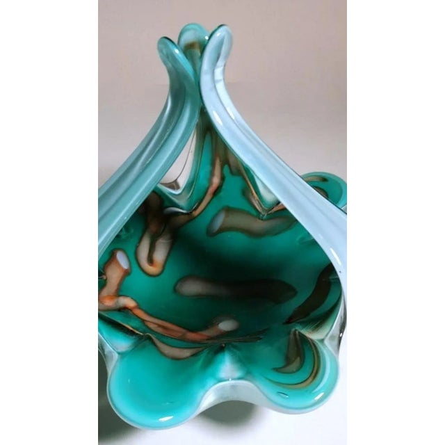 Blue Italian Colored Opaline Murano Glass Basket, 1965 For Sale - Image 8 of 13