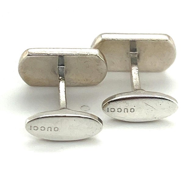 Traditional 1990s Pair of Gucci Estate Mens Cufflinks Sterling Silver For Sale - Image 3 of 8