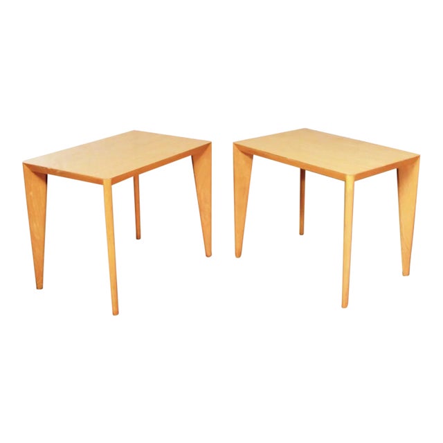 Mid Century Modern Side Tables or End Tables Blonde With Laminate Tops a Pair For Sale