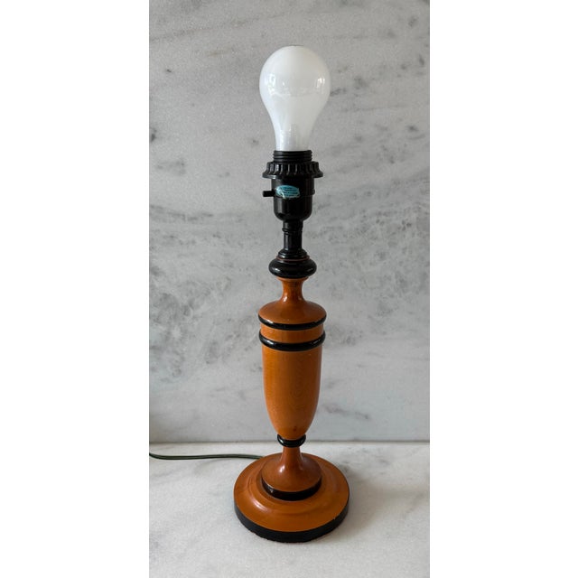Wood Turned Wood Table Lamp With Black Banding Detail For Sale - Image 7 of 9