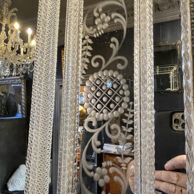 Brown Early 20th Century Mirror with Engraved Murano Glass Panels from Barovier & Toso For Sale - Image 8 of 13