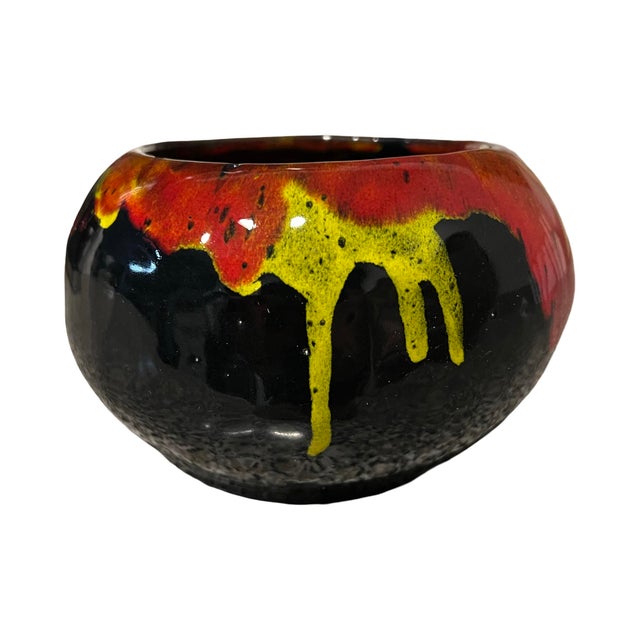 Vintage Mid Century Modern 1960s Studio Pottery Ceramic Vase Planter Drip Lava Fire Glaze For Sale In Palm Springs - Image 6 of 7
