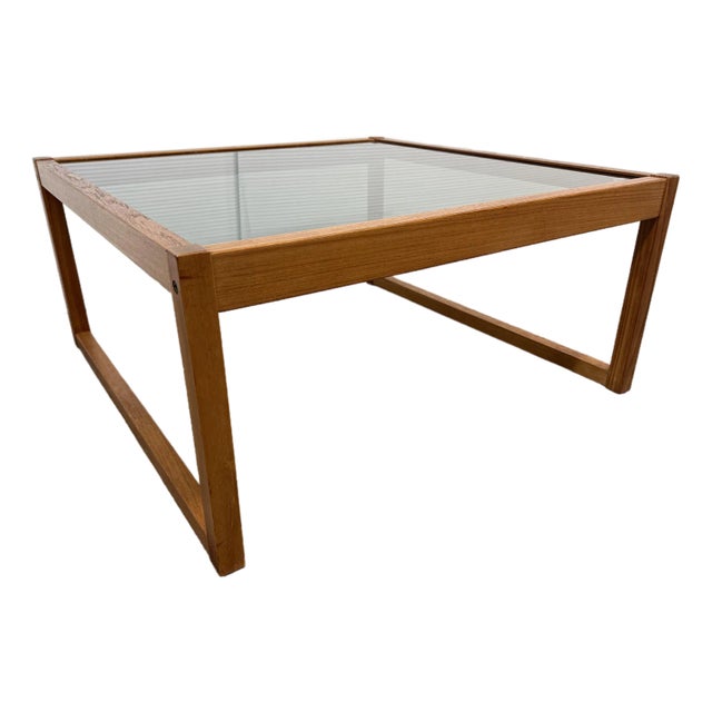 Mid 20th Century Teak + Smoked Glass Coffee Table For Sale