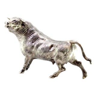 Silver Bull Sculpture with Reliefs and Applications For Sale