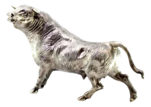Silver Bull Sculpture with Reliefs and Applications