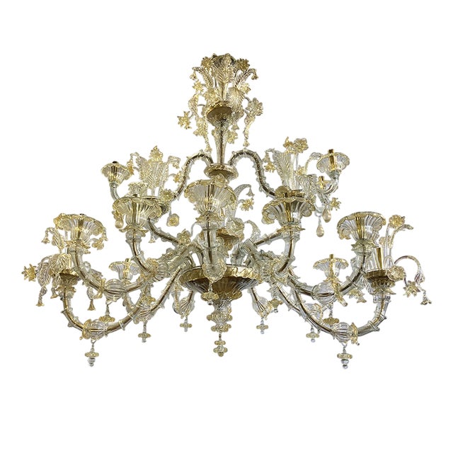 Boat Chandelier in Gold Crystal Murano Glass, 1950s For Sale