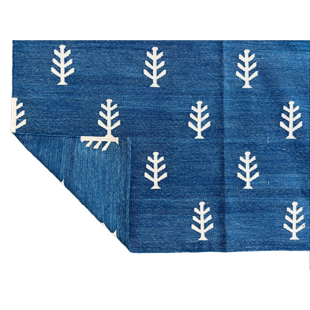 Casa Cosima Not Yet Made - Made To Order Handmade Cotton Rug Vegetable Dyed Indigo Blue and White Tree Pattern Dhurrie - 12'x15' For Sale - Image 4 of 11