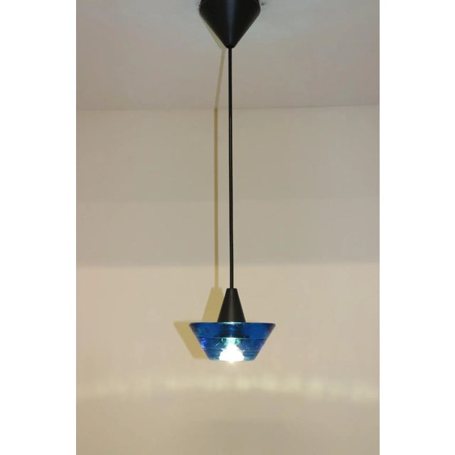 Pendant Low Voltage Murano Aqua Glass Lamp, Metal Parts Finish in Embossed Anthracite Grey Lacquered. Designed by Carlo...