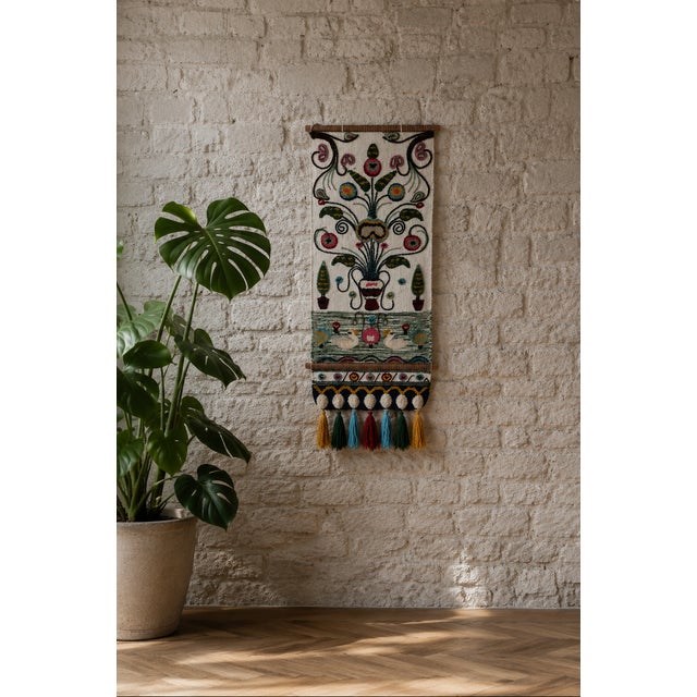This large, magnificent mid-century textile masterpiece is a poetic celebration of life, nature, and historic...