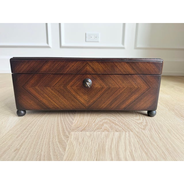 Theodore Alexander Theodore Alexander Diamond-Matched Walnut Veneer and Solid Walnut Jewelry Box, Valet Box or Document Chest With Keys For Sale - Image 4 of 12