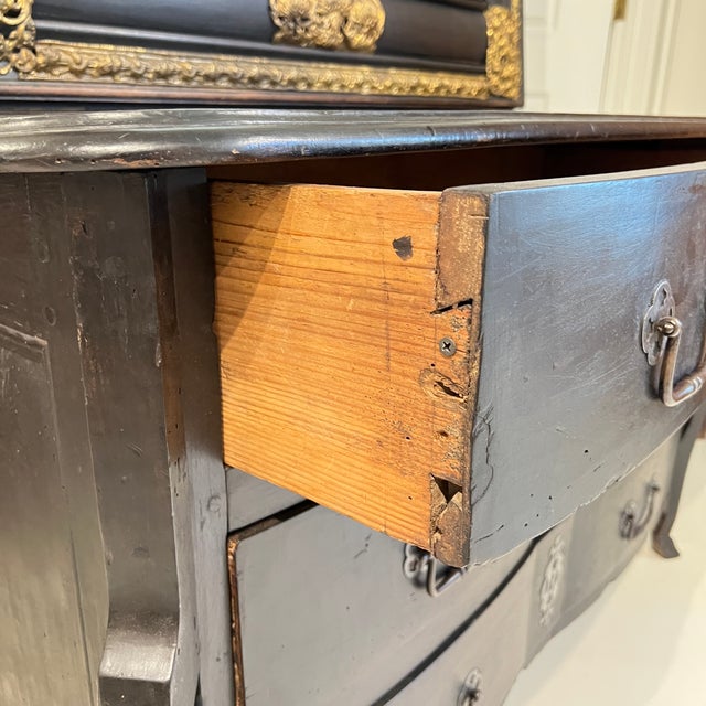 Wood 18th Century French Black Antique Chest W/Hoof Feet and Silver Hardware For Sale - Image 7 of 8