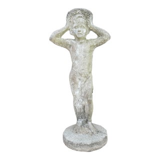 Antique Asheville Estate 40" Tall Cast Stone Statue of Hebe - Garden Patina For Sale