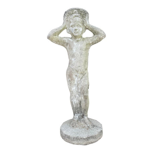 Antique Asheville Estate 40" Tall Cast Stone Statue of Hebe - Garden Patina For Sale