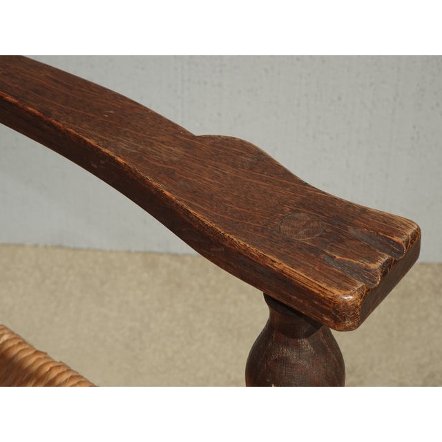 Vintage French Country Farmhouse Ladderback Rush Arm Chair W Claw Hand Rests For Sale - Image 9 of 12