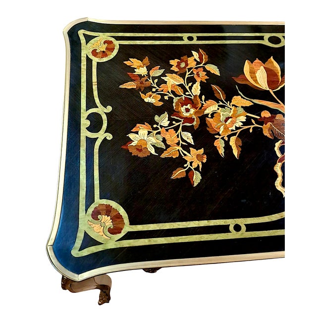 French Late 20th C. Louis XV Style Marquetry Inlaid Writing Desk For Sale - Image 3 of 11