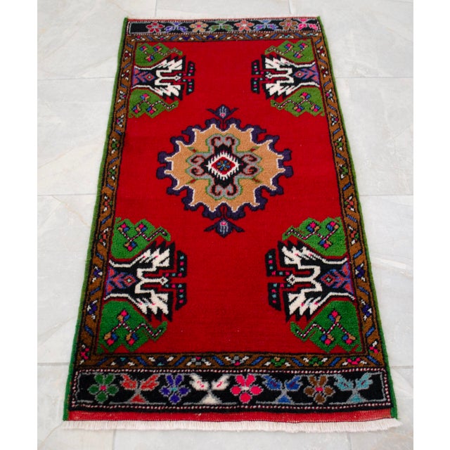 1970s 1970s Hand Made Turkish Rug Small Rug Kitchen Mat Organic Wool Entry Decor - 1'11" X 3'10" For Sale - Image 5 of 9