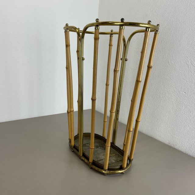 Hollywood Regency Brass and Bamboo Umbrella Stand in the style of Auböck, Austria, 1950s For Sale - Image 11 of 18