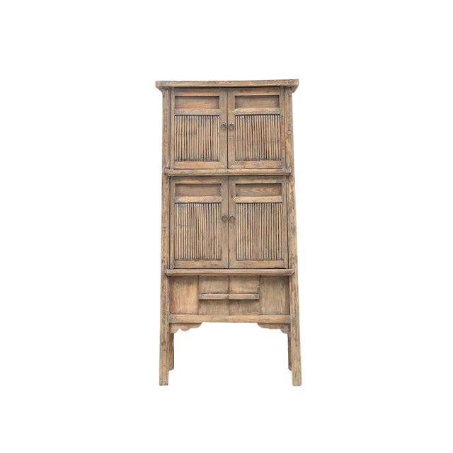 Farmhouse Antique Chinese Pine and Bamboo “Kitchen” Armoire For Sale - Image 3 of 4