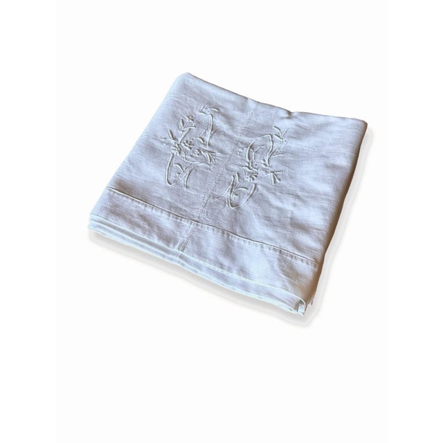 Antique French Cotton Linen Sheet, Cs Floral Monogram, Circa 1900 For Sale - Image 10 of 11
