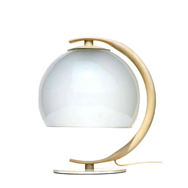 Italian Metal & Frosted Glass Table Lamp, 1960s For Sale