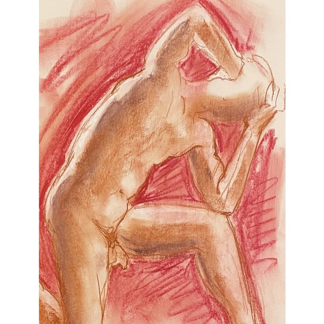Oil pastel male nude on heavy pale pink paper from the estate of Northwest School artist Neil Meitzler (1930 - 2009)....