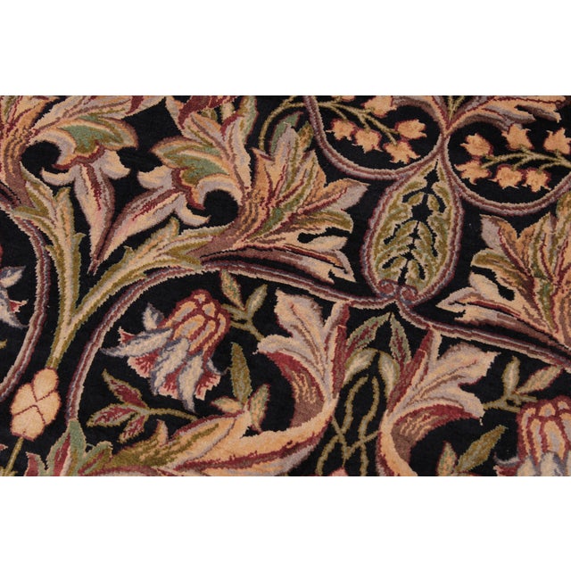 Shabby Chic 1990's Floral Pak-Persian Black/Black Wool Rug - 8'11'' X 12'2'' For Sale - Image 4 of 9