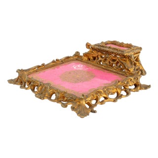 Rococo Style Porcelain & Gilt Bronze Inkwell For Sale