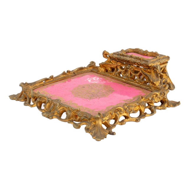 Rococo Style Porcelain & Gilt Bronze Inkwell For Sale