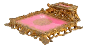 Rococo Style Porcelain & Gilt Bronze Inkwell