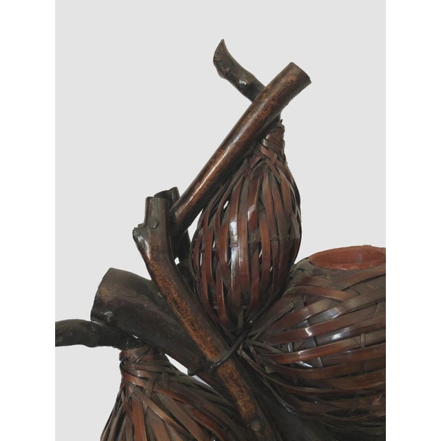 Wood Antique Japanese Ikebana Flower Arranging 4-Gourd Hyotan Baskets of Bamboo For Sale - Image 7 of 18