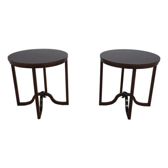 Pair Baker Laura Kirar Modern Design Round Lamp Tables For Sale