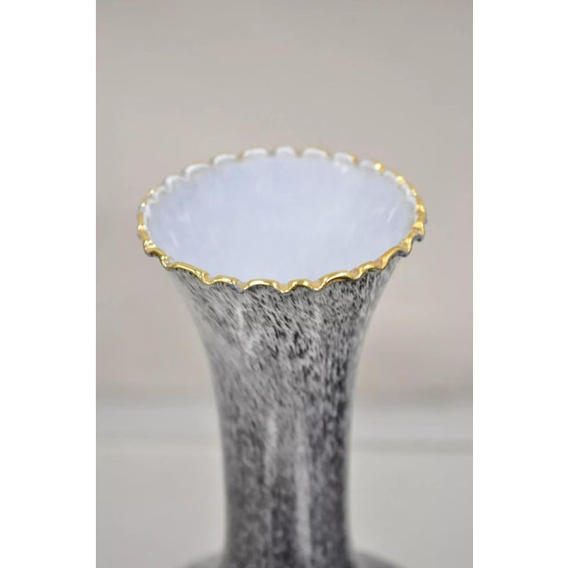 Mid-Century Modern Vintage Mid Century Italian Modern Speckled Grey Glass Fluted Vases - a Pair For Sale - Image 3 of 11