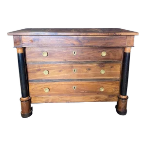 19th Century French Burled Walnut and Ebonized Empire Chest of Drawers