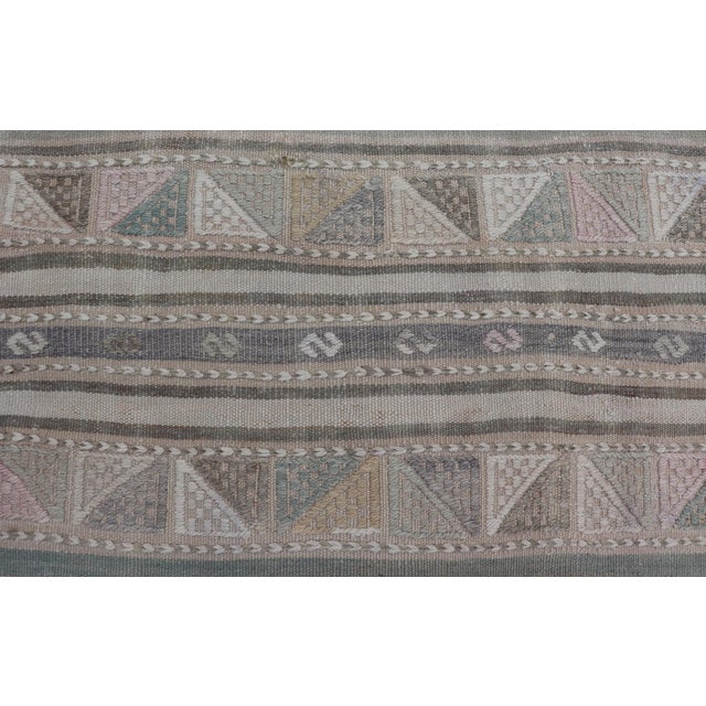 Taupe Vintage Turkish Kilim Rug With Soft Geometric Stripes in Sage, Blush, and Taupe For Sale - Image 8 of 11