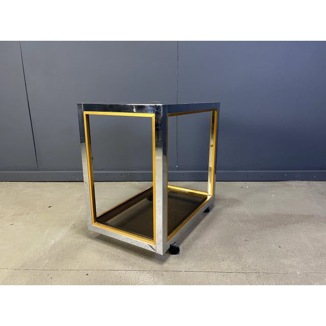 Gold Italian Brass and Chrome Drinks Trolley, 1970s For Sale - Image 8 of 10