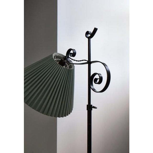 Art Deco Scandinavian Floor Lamp in Wrought Iron with Pleated Shade, 1930s For Sale - Image 16 of 17