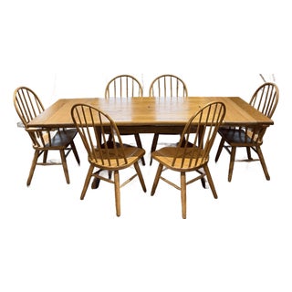 Vintage Russell Wright for Conant Ball Dining Table & Six Windsor Chairs With Two Extensions For Sale