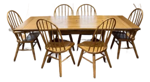 Vintage Russell Wright for Conant Ball Dining Table & Six Windsor Chairs With Two Extensions