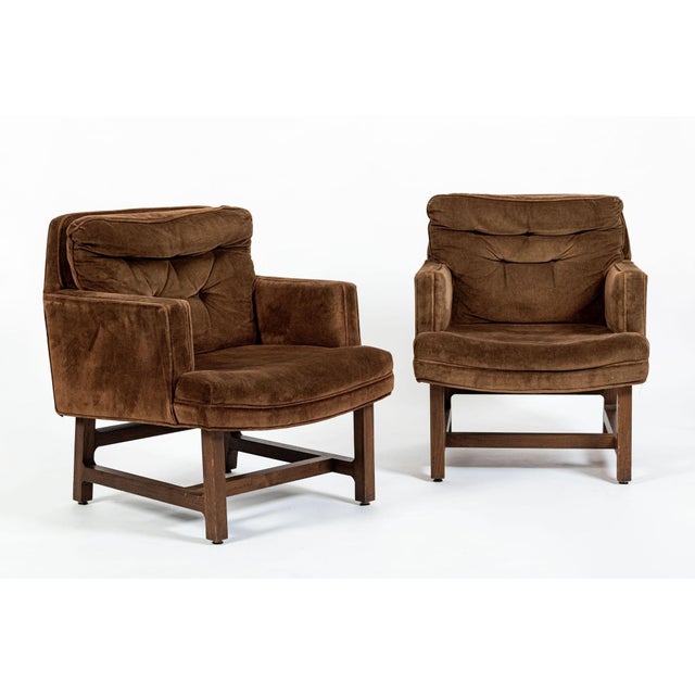 Brown Pair of Mid-Century Brown Velvet Lounge Chairs Attributed to Edward Wormley, 1960s For Sale - Image 8 of 17