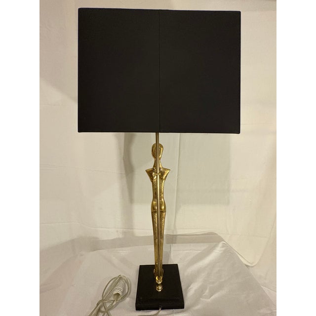 Early 21st Century Stunning Arteriors Home Katie Lamp (Male) Brass With Black Shade and Iron Base For Sale - Image 5 of 10