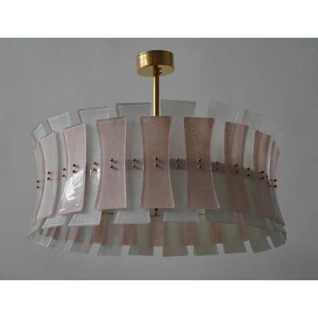 Round Pink and White Murano Glass and Brass Pendant, 2000 For Sale - Image 10 of 10