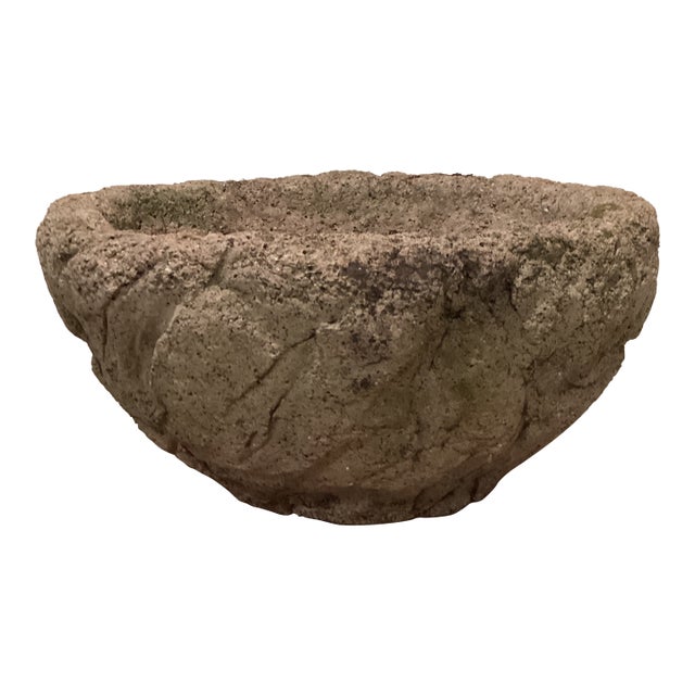 Vintage Unique Rustic Hand Carved Stone Japanese Style Basin Planter Bowl For Sale